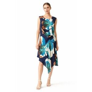 Anthropologie Silk Floral Midi Dress Draped Asymmetrical Hem Garden Elegant 6